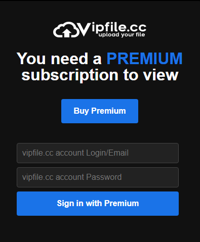 Enter Vipfile.cc credentials
